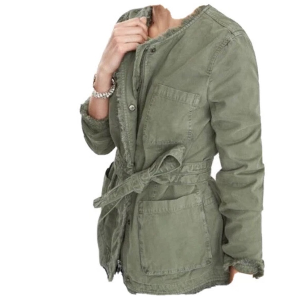 Banana Republic Military Utility Women's Jacket XS Green Full Zip Frayed Cargo